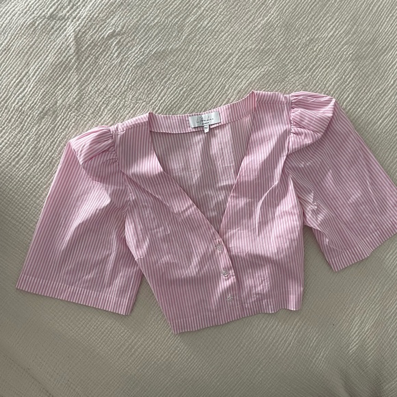 Lacademie pink and white striped cropped button down top - Picture 2 of 4